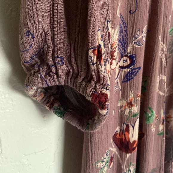 Angie Mauve Purple Lavender Floral Long Sleeve V-Neck Button Maxi Dress Gypsy - Picture 5 of 6